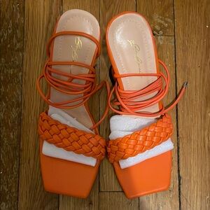 Orange Braided Strap Women's Sandals